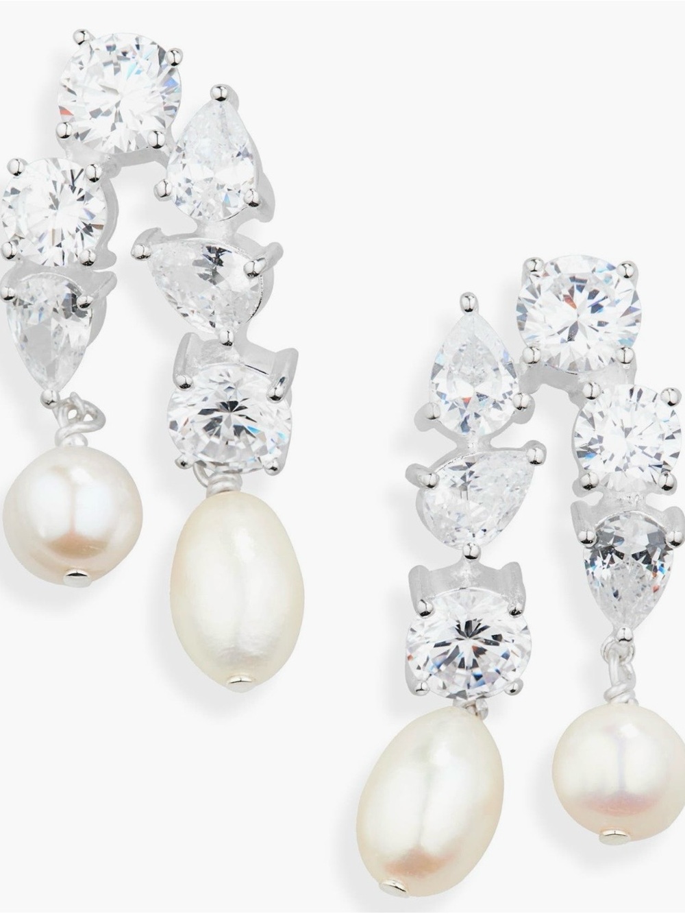 Completedworks Cubic Zirconia Freshwater Pearl Drop Earrings Silver Plated NWOT